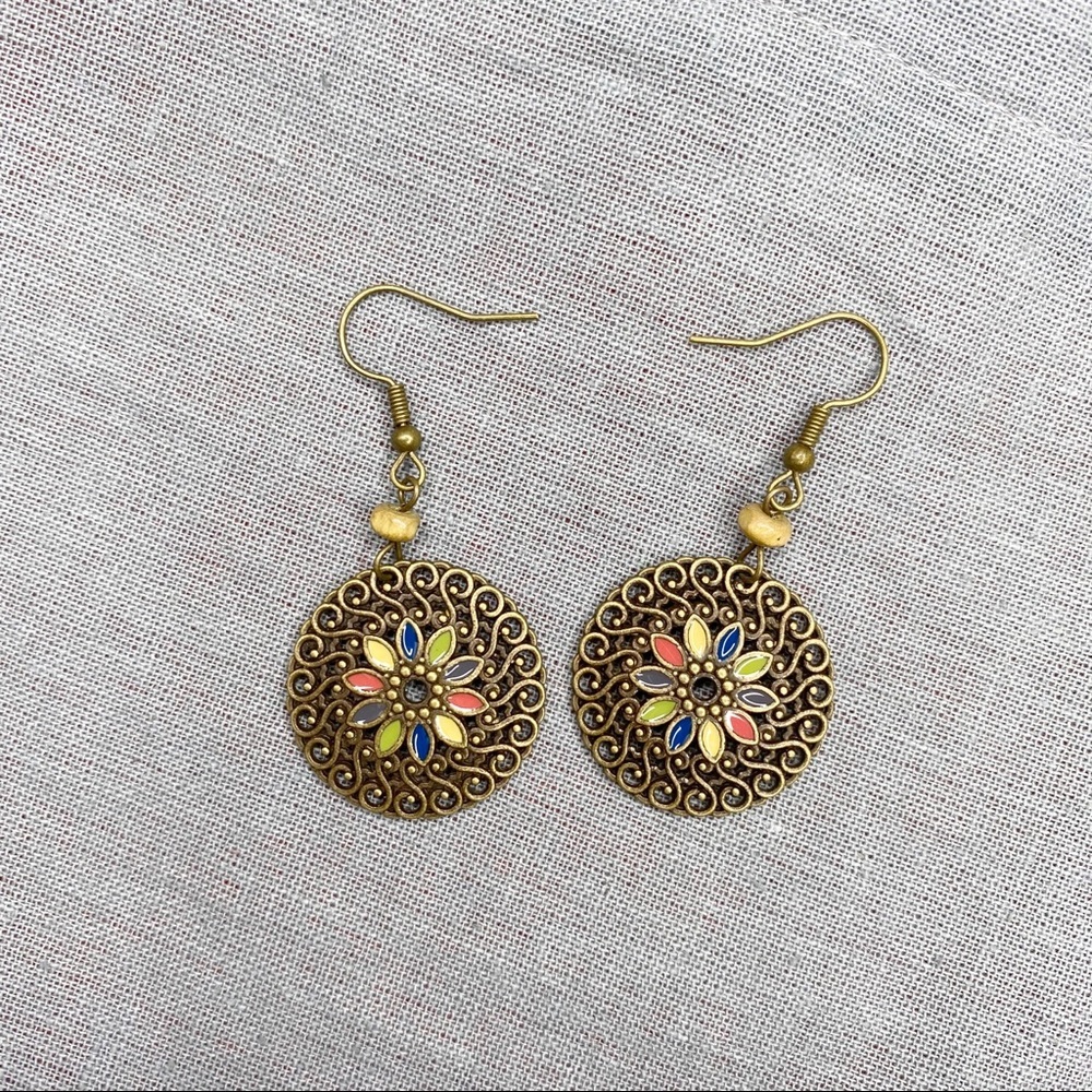 3/$15 Bohemian Flower Mandala Dangle Drop Earrings